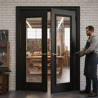 Premium Clear Bevelled Glazed Door Pair - Elegant Black Prefinished Design with Raised Moulding and 10-Year Guarantee