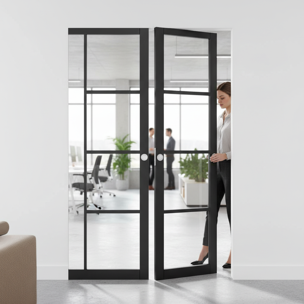 Premium Clear Glazed Double Flush Pocket Door Set - Space-Saving Design with No Bottom Track for Luxurious Interiors