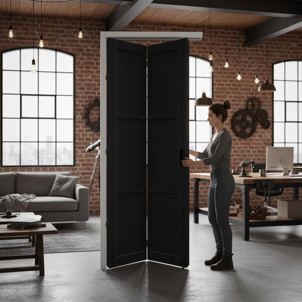 Premium Internal Fully Finished Industrial 3 Panel Solid Bi-Fold Door for Space Efficiency and Modern Aesthetics - Image 2