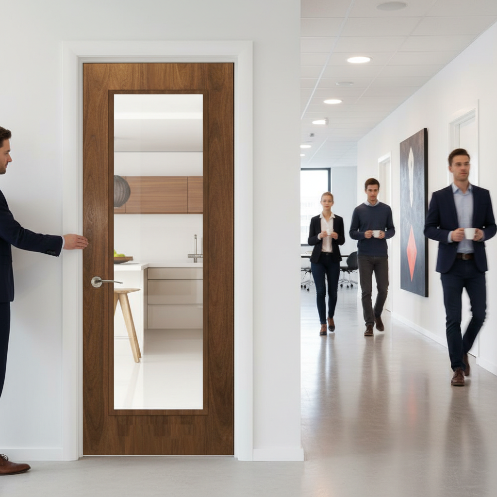 Custom Made Premium Clear Glazed Walnut Fire Door - Bespoke FD30 & FD60 Fire Rated Options Available