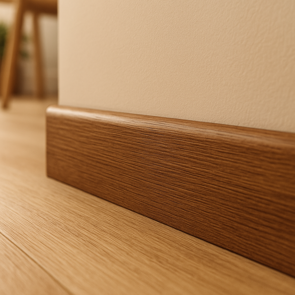 2.4m Round Pencil Skirting Board in Dark Oak Finish - detail view