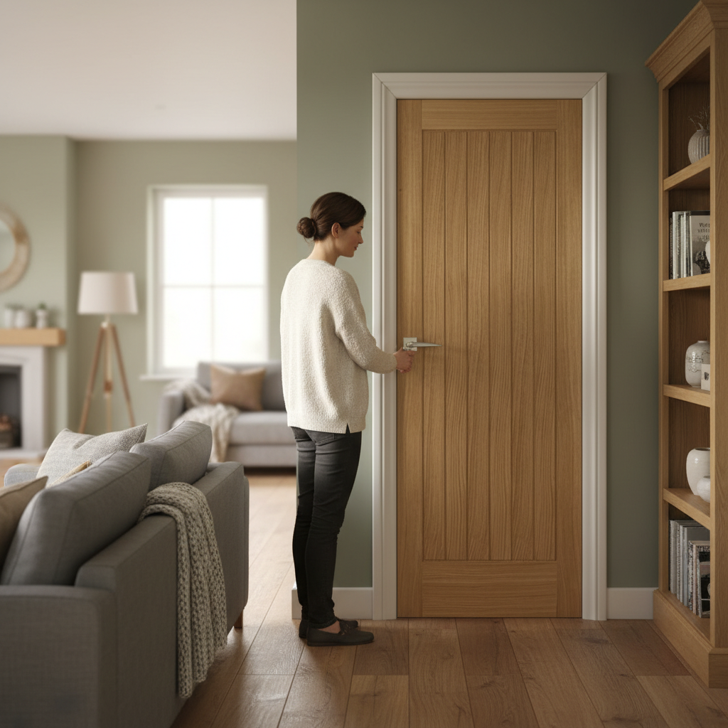 Premium Oak Essential Fire Door - Engineered Construction, Solid Core for Sound Insulation and Heat Retention