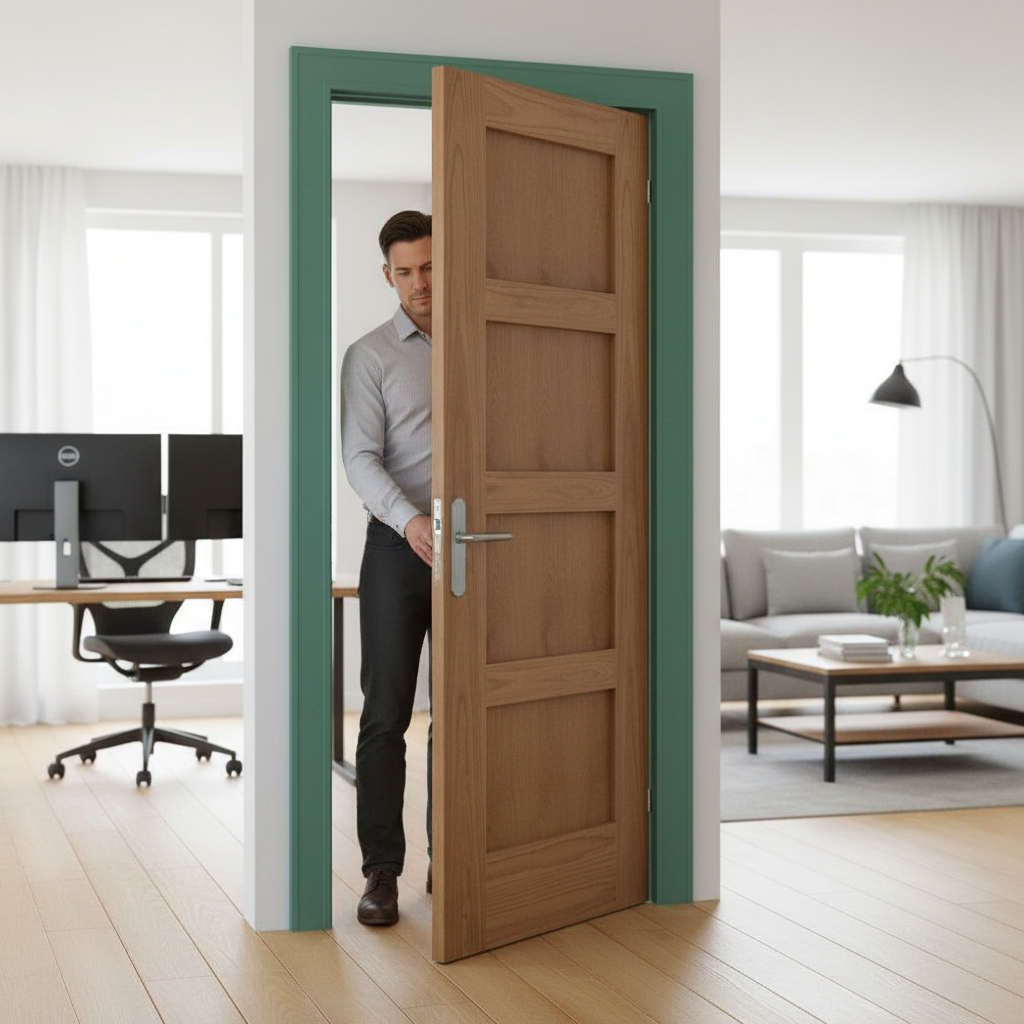 Premium Made-to-Measure FD30 Fire Door - Oak Internal Unfinished Shaker Style with 30 Minutes Fire Resistance - Image 2