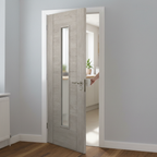 Premium Heavy Duty Laminate Glazed Door with Contemporary Grey Wood Effect and Clear Safety Glass