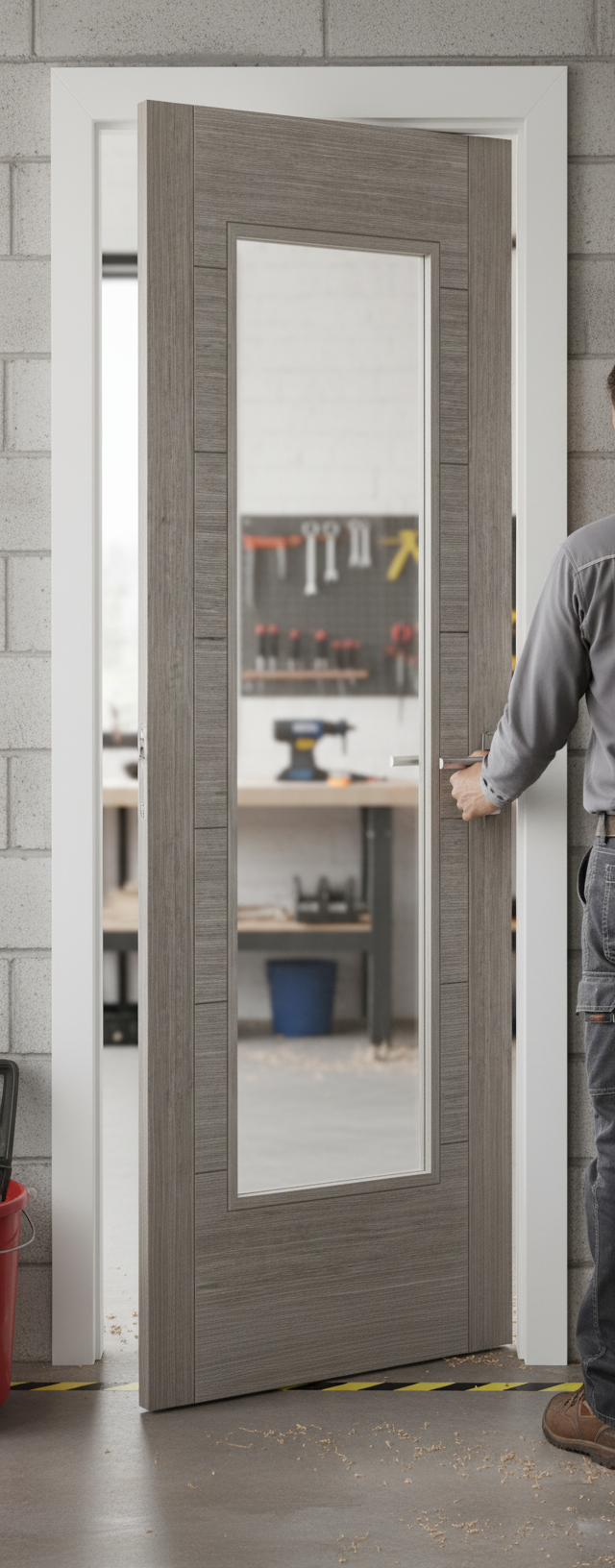 Premium Light Grey Internal Door with Clear Glass Panel - Engineered Construction for Strength and Stability