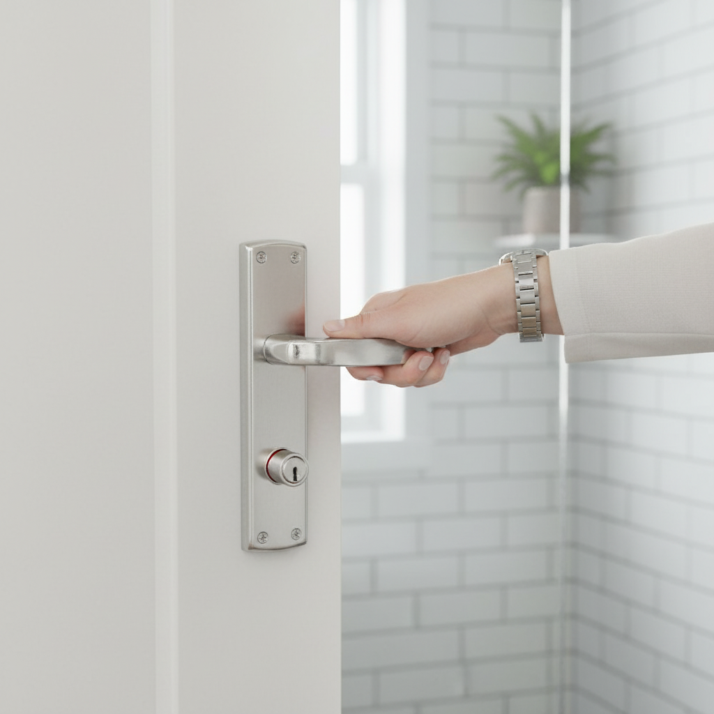 Premium Bathroom Door Handle Set with Two-Tone Polished & Satin Chrome Lever Handles and Privacy Lock for Modern Aesthetic Upgrade