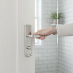 Premium Bathroom Door Handle Set with Two-Tone Polished & Satin Chrome Lever Handles and Privacy Lock for Modern Aesthetic Upgrade