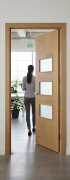 Premium Clear Glazed Interior Door with Engineered Oak Construction and Safety Glass, Fully Finished and Ready to Hang