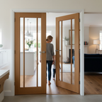 Premium Glazed Internal Door with Clear Safety Glass and Real Oak Veneer for Enhanced Light Flow and Privacy Options