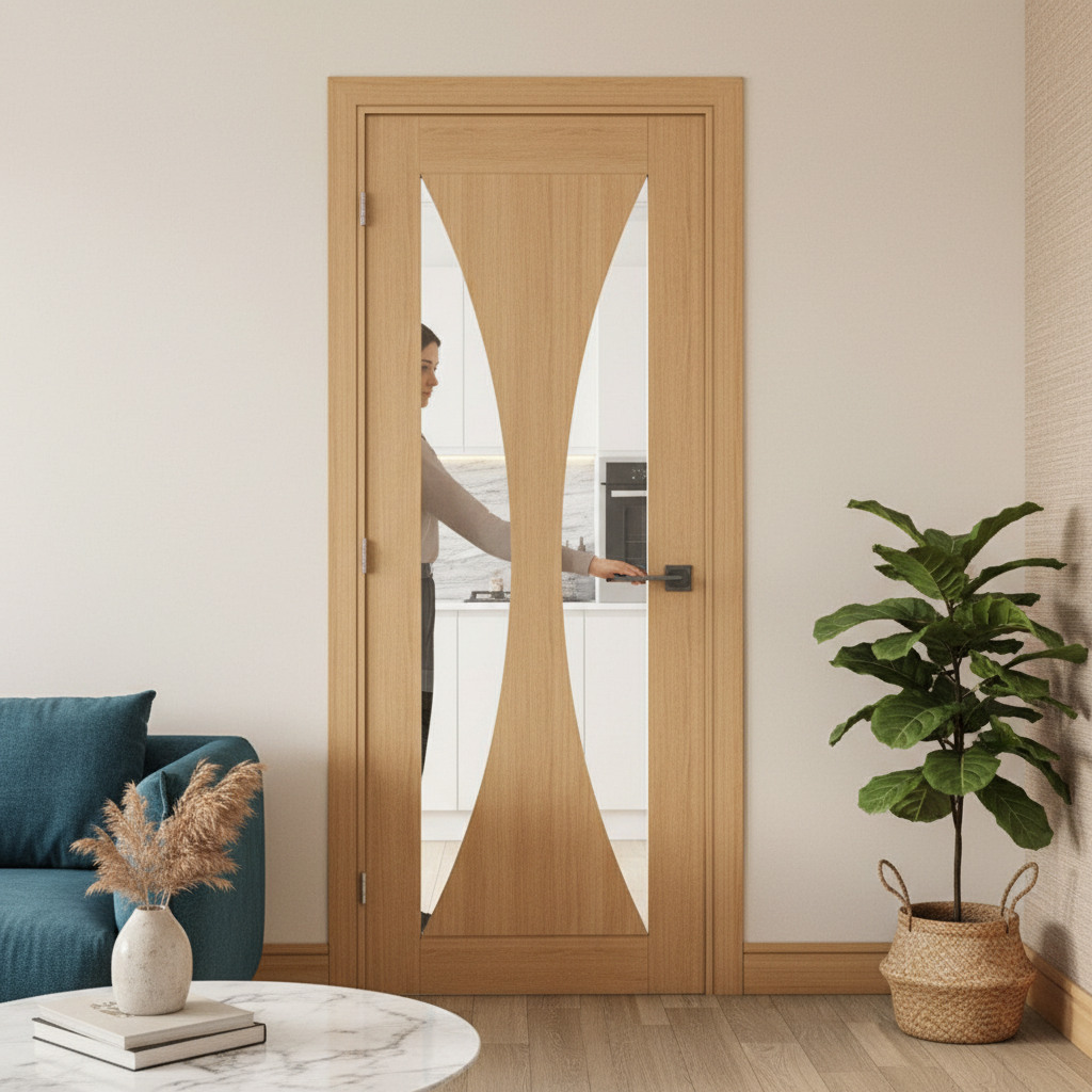 Premium Clear Glazed Interior Oak Door with Solid Core and Toughened Glass for Contemporary Interiors