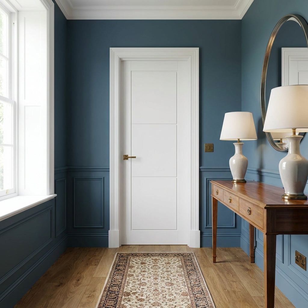 FD30 Fire Rated White Internal Primed Temple Door, Solid Engineered Timber Core