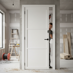 Premium Custom Made 3 Panel Industrial Style Door - Solid Core, White Primed with Geometric Design