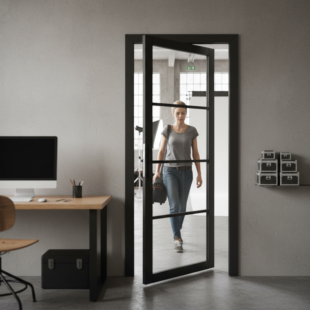 Premium Fully Finished Internal Door with 4 Clear Glass Panels - Jet Black Finish for Modern Industrial Style