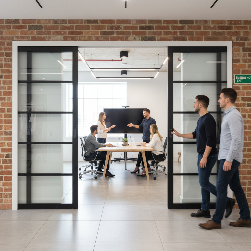 Premium Extra Slim Fire Rated Double Pocket Door System with Custom-Made Fire Doors and Galvanised Steel Frame