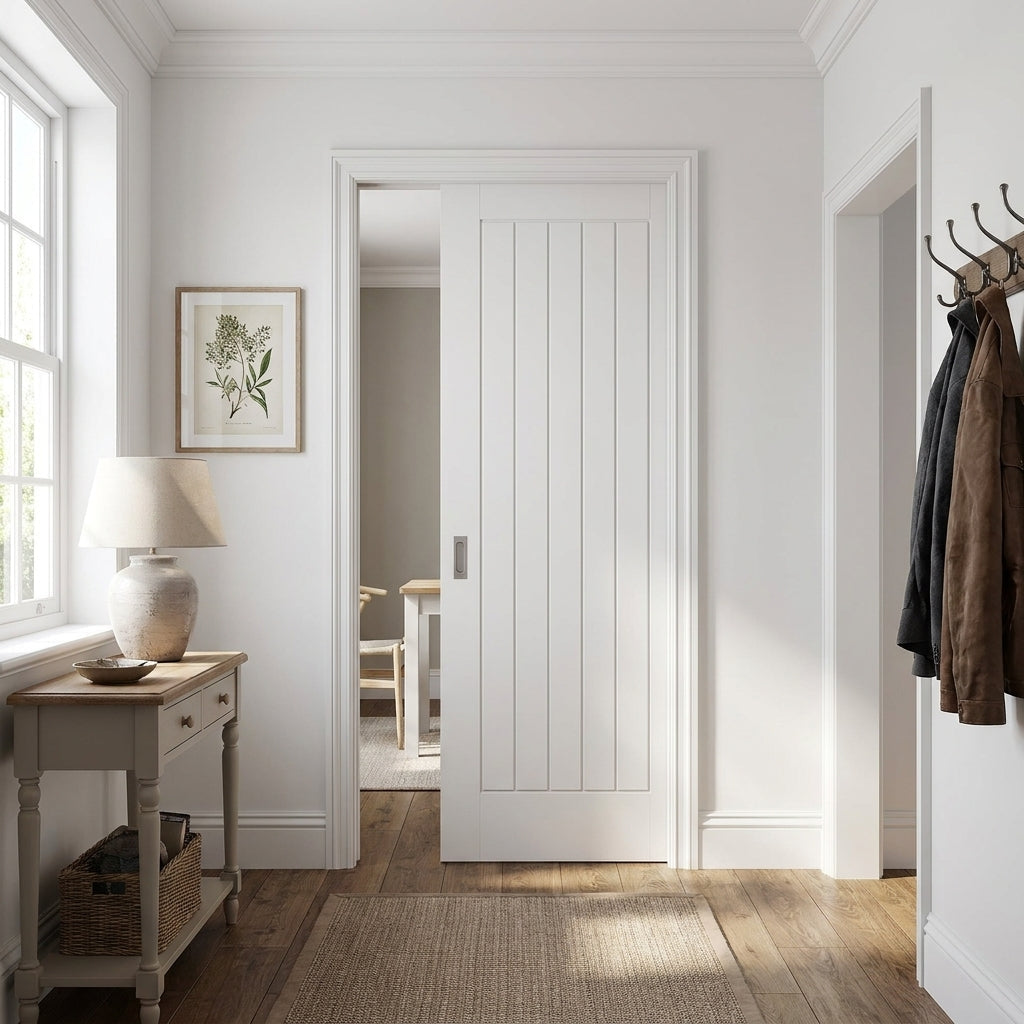 Internal Cottage Pocket Door Set 100mm White Primed Framed 1 Panel
