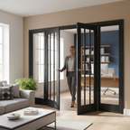 Premium Clear Glazed Brushed Black Oak Single Door Room Divider with Side Panel and Matching Frame