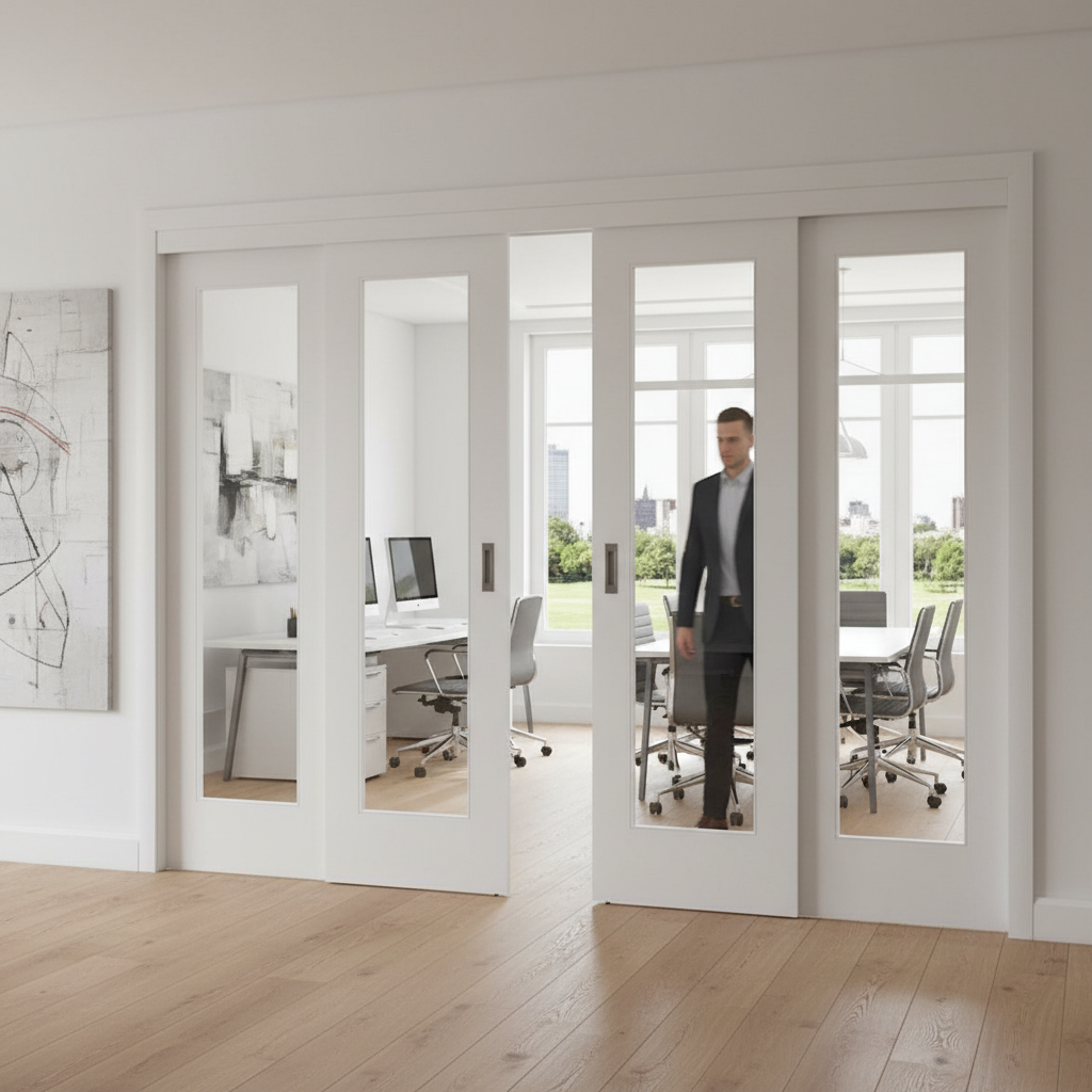 Premium Sliding French Doors with White Pattern - 10 Clear Glazed Panels for Space-Saving Design