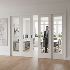 Premium Sliding French Doors with White Pattern - 10 Clear Glazed Panels for Space-Saving Design