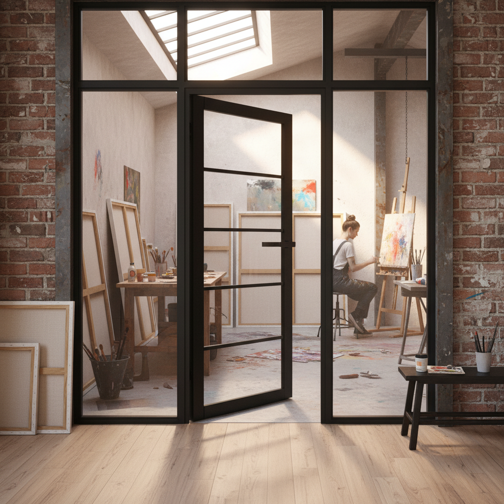 Premium Internal Fully Finished Industrial Studio 5 Light Clear Glass Door with Jet Black Finish for Contemporary Interiors - Image 2