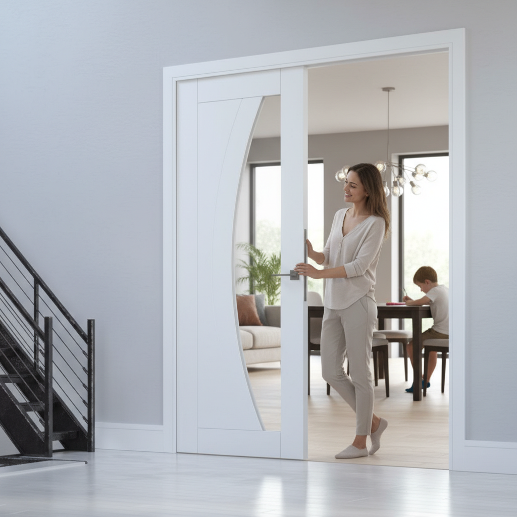 Premium Clear Glazed White Door Pair with Solid Core for Strength and Stability - Bespoke Sizes Available