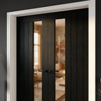 Internal Black French Door with Fully Finished Oak and Offset Clear Glass - detail view