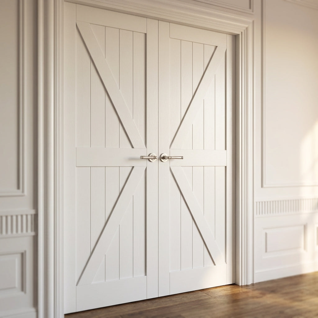 Internal Barn Pair Door White Primed with Solid Engineered Core - detail view