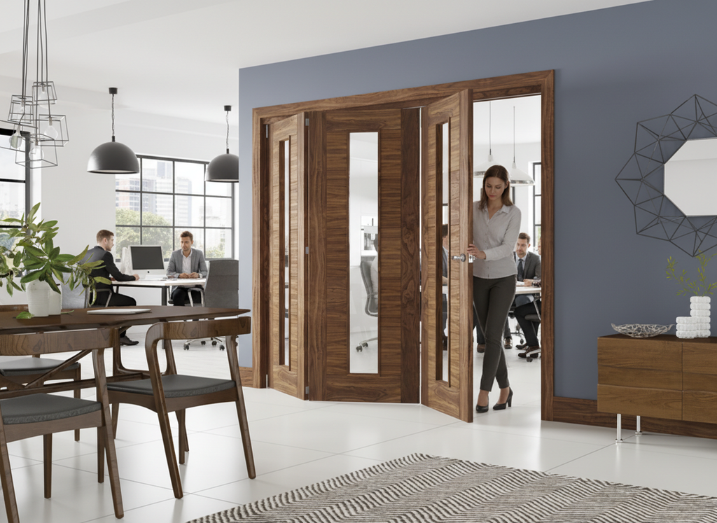 Premium Smart Fold Fully Finished Walnut Room Divider System with Adjustable Height and High-Quality Track for Easy Gliding