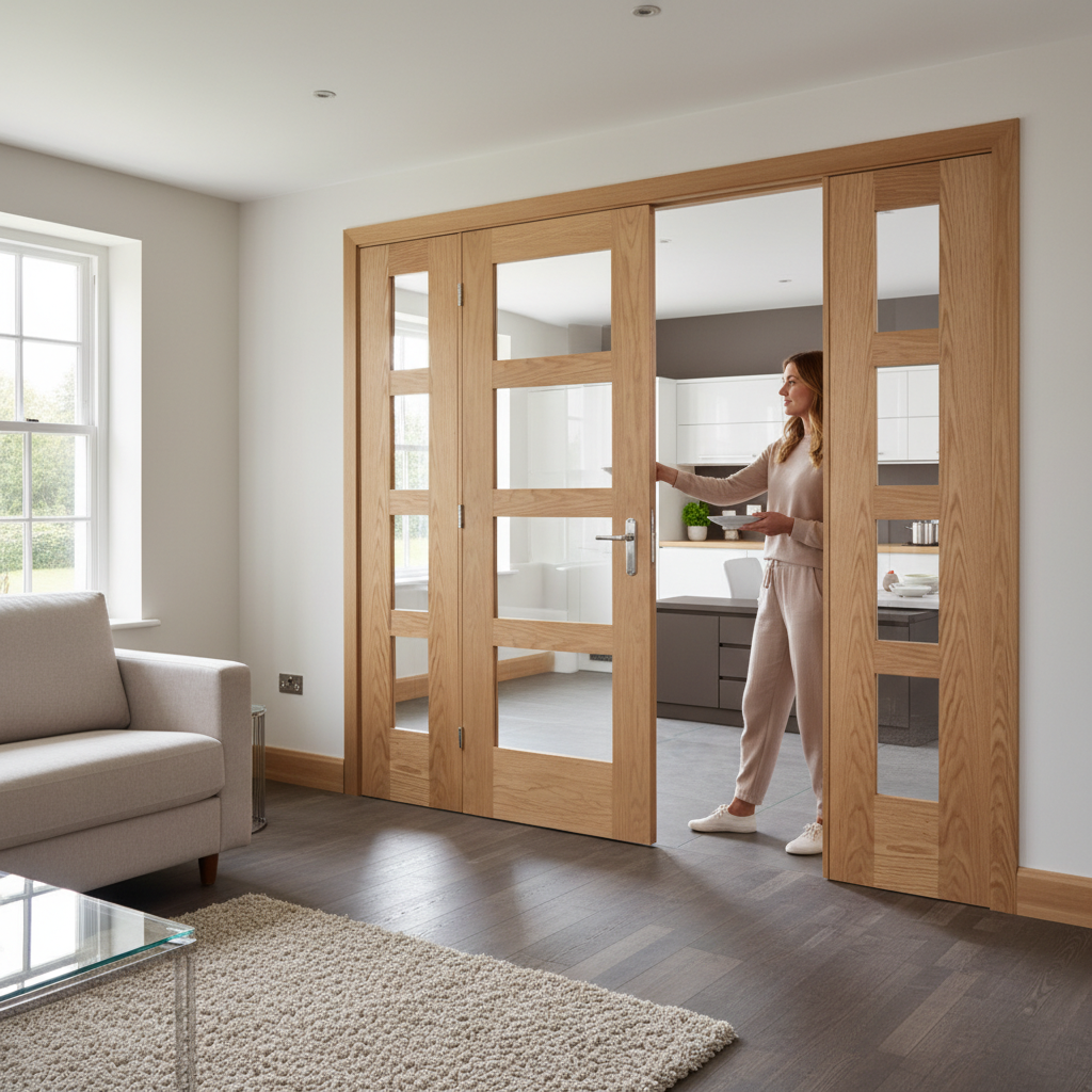 Premium Oak Shaker 4 Light Room Divider with Matching Demi Panels - Customizable Sizes and Configurations