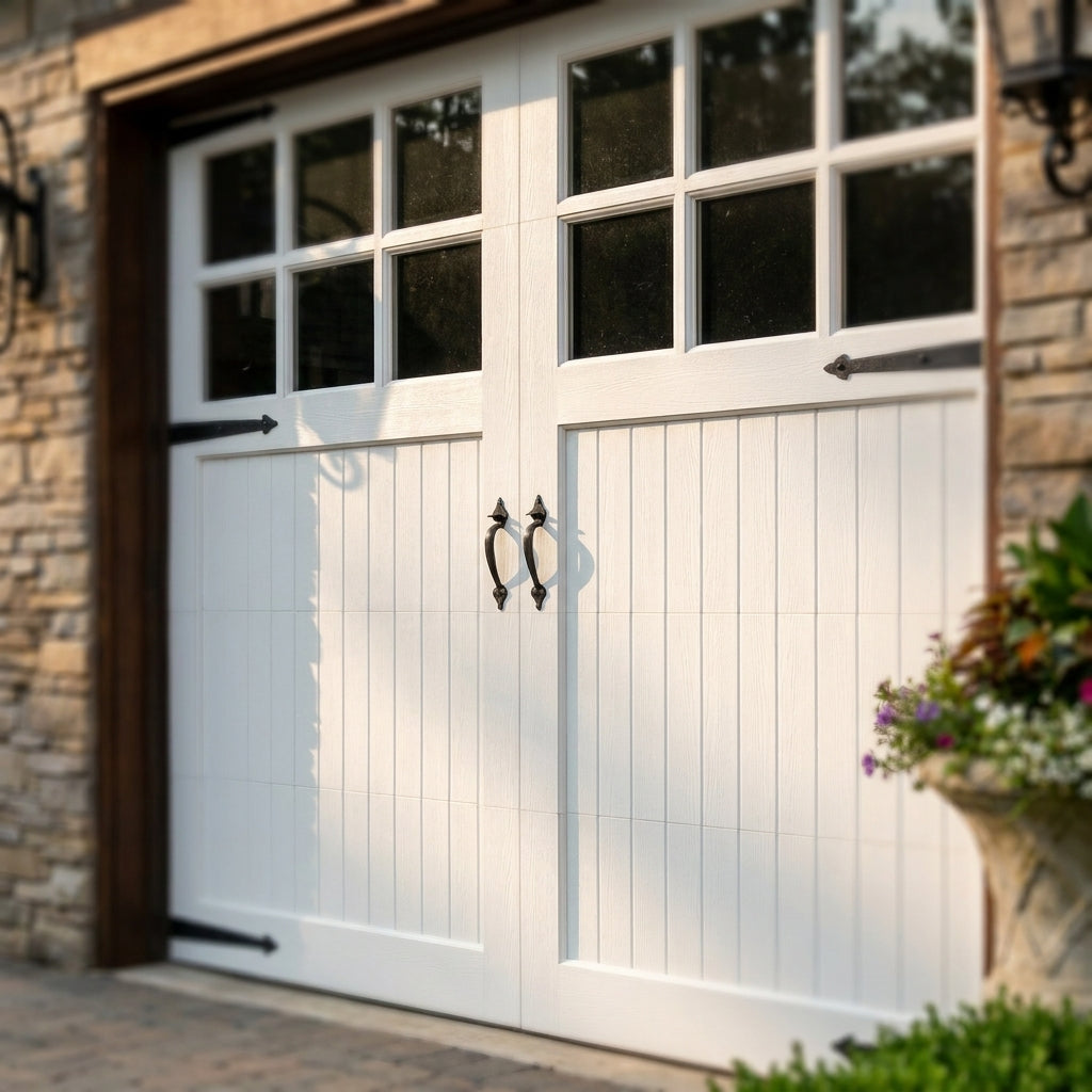 External White Painted Garage Door with 6 Light Obscure Glass Glazing - detail view