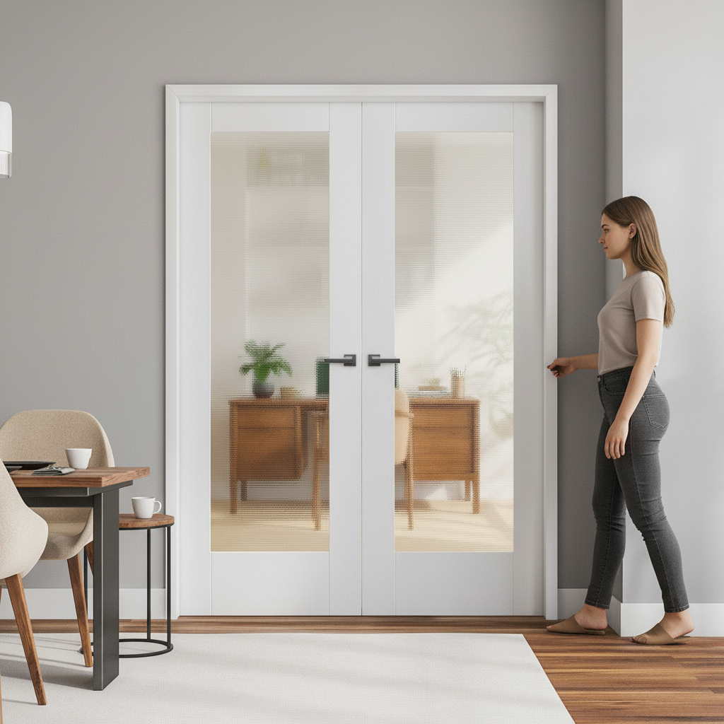 Premium Internal White Primed Pattern 10 Door Pair with Ocean Glass for Serene Interior Spaces