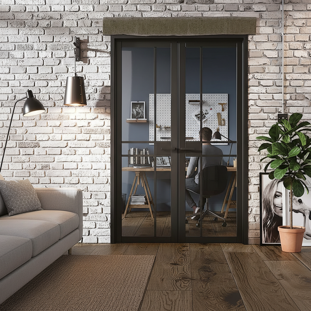 Premium Industrial Style Room Divider with Clear Safety Glass and Black Frame - Easy Assembly and Custom Hardware Requirements