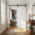 Internal White Primed Sliding Door with Black Top Mount - 4 Panel Design