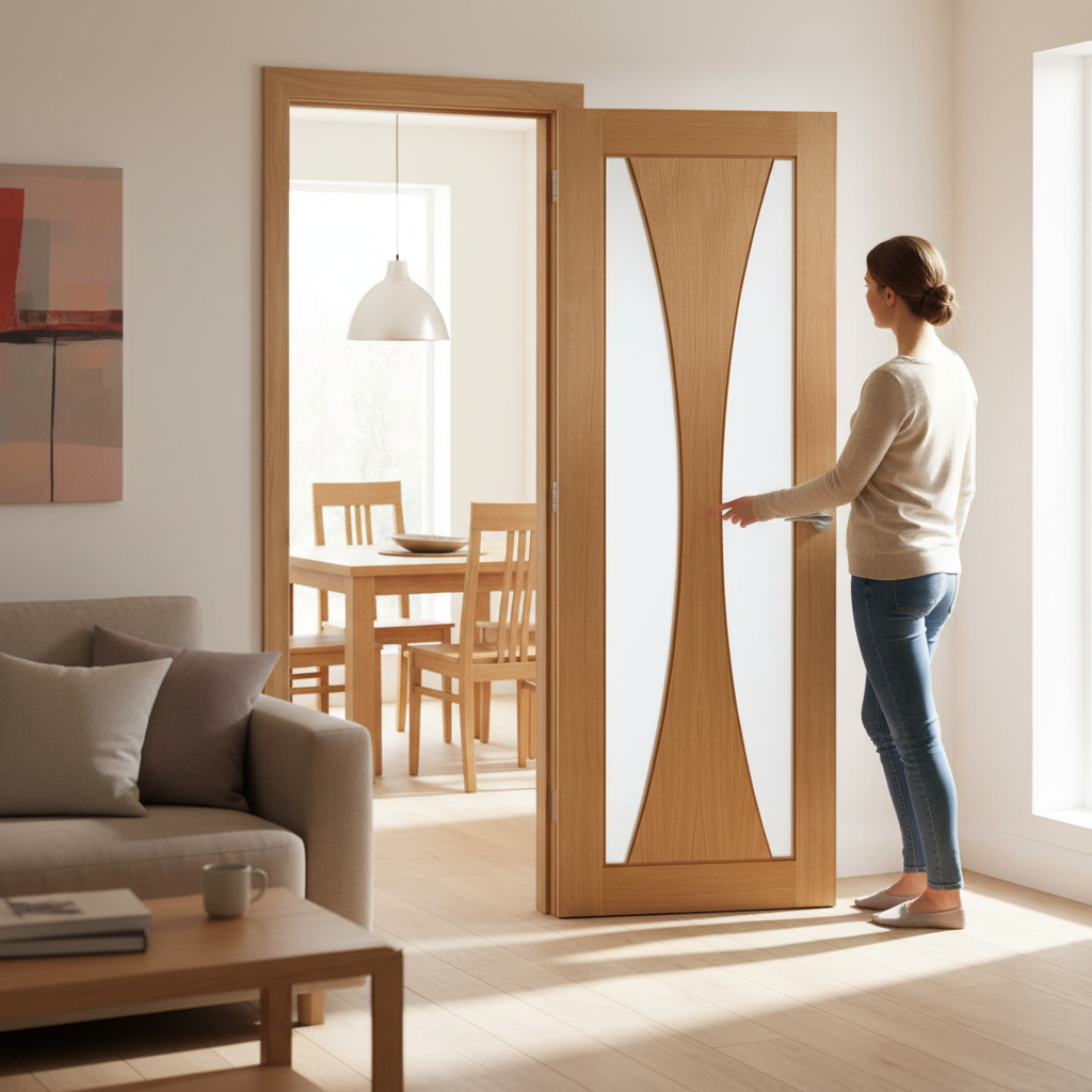 Premium Internal Obscure Glazed Oak Door with Deep U-Groove Design and Customizable Finish