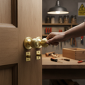 Premium Round Reeded Mortice Bathroom Door Knob Set with Polished Brass Finish, Complete Installation Kit and 10-Year Guarantee