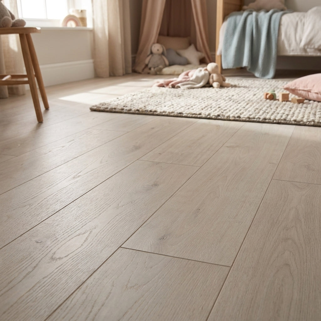 Basic 6mm Oak White Laminate Flooring - detail view