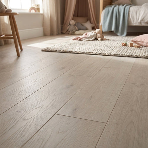 Basic 6mm Oak White Laminate Flooring - detail view