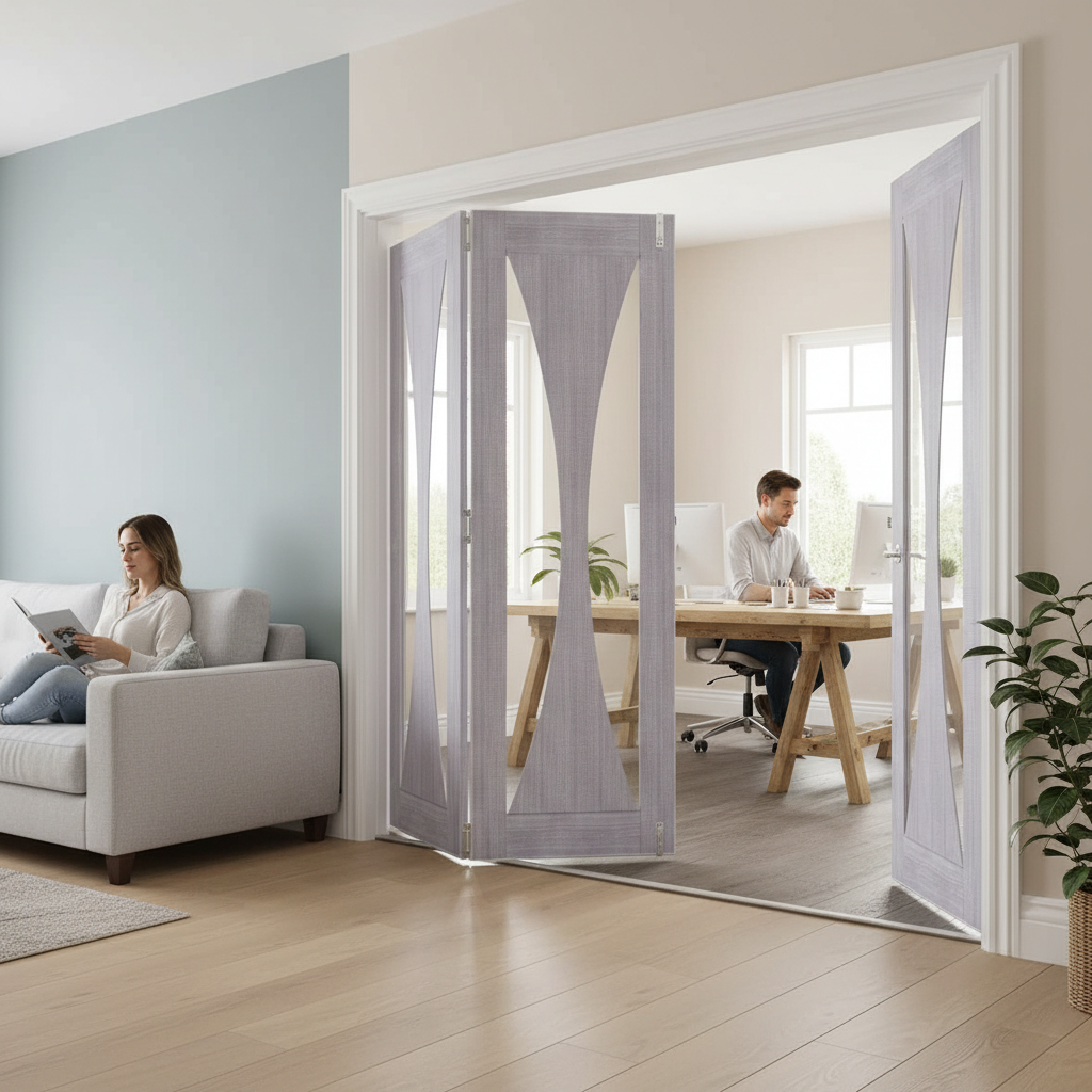 Premium Clear Glazed Folding Room Divider with Top Hung System for Flexible Space Management and Stylish Interior Design