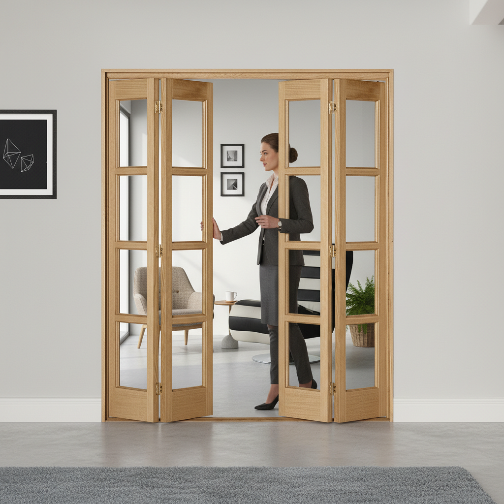 Premium Bi-Folding Room Divider Set with 4 Leaves - Clear Glazed Design and Easy Operation for Space Optimization