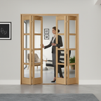 Premium Bi-Folding Room Divider Set with 4 Leaves - Clear Glazed Design and Easy Operation for Space Optimization