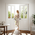 Premium White Flat Panel Internal Door Pair with Clear Tempered Glass and Solid Core Construction