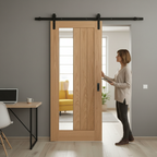 Oak Internal Unfinished Sliding Door Set with Clear Offset Glass and Smooth Black Steel Track - Image 2
