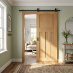 Unfinished Oak Internal Sliding Door 1930's 4 Panel Black Top Mounted