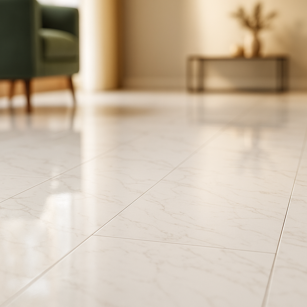 High Gloss Laminate Flooring in Carrara Marble - 8mm Thickness - detail view