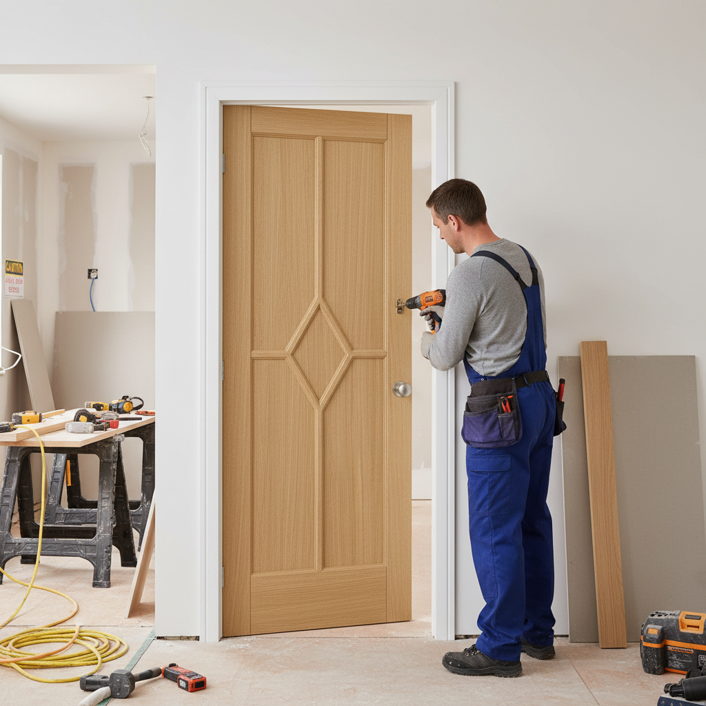 Premium Fully Finished Oak Reims 5 Panel Internal Door with Unique Diamond Design