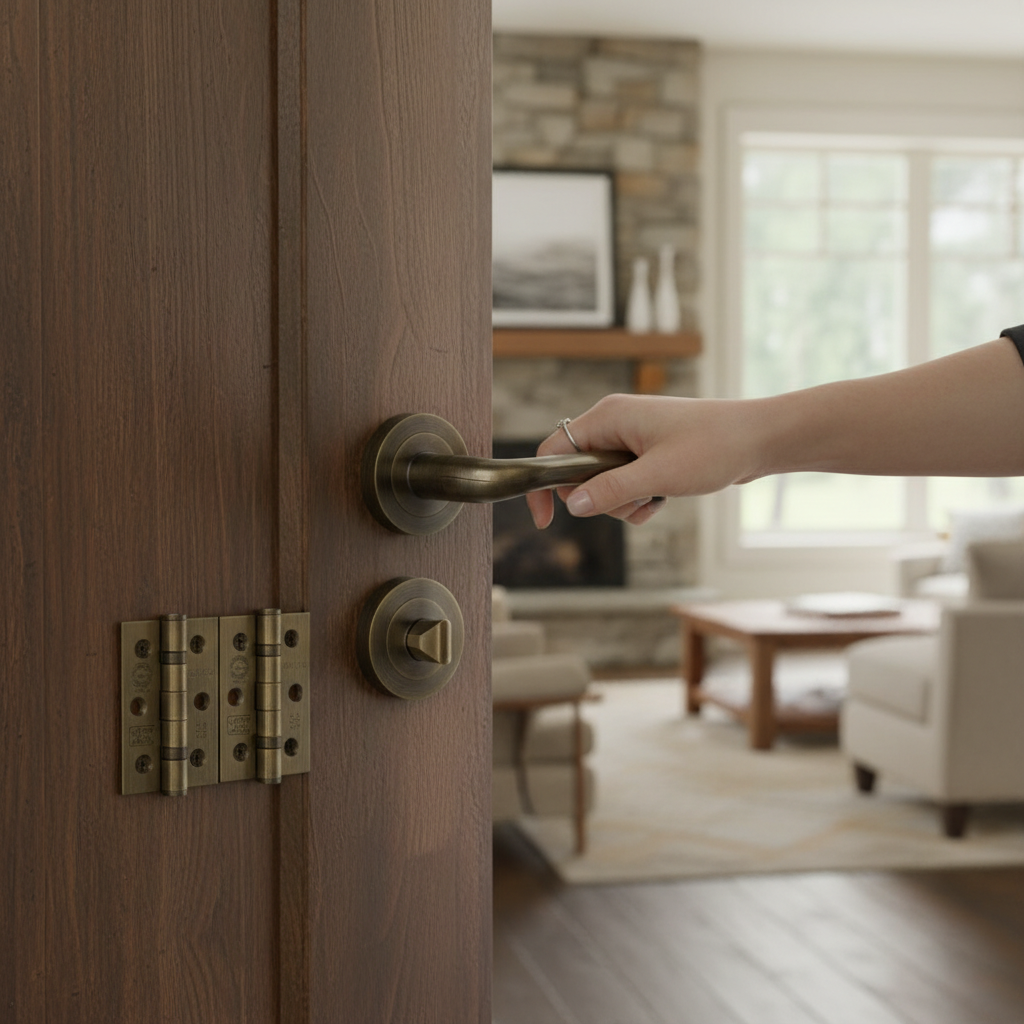 Premium Curved Lever Door Handle Pack with Antique Brass Finish - Complete Set with Hinges and Latch