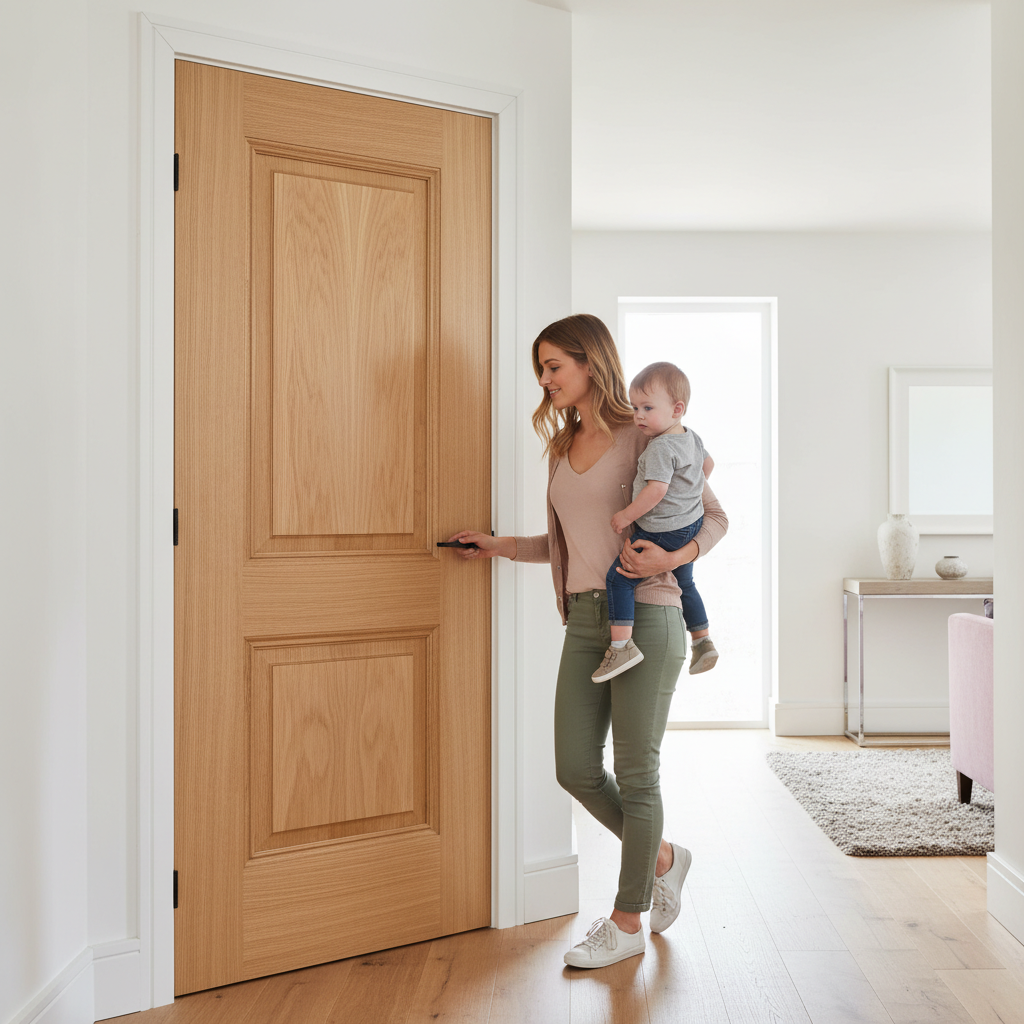Premium Fully Finished Internal Door with Engineered Oak Construction and Solid Timber Mouldings - Multiple Sizes Available