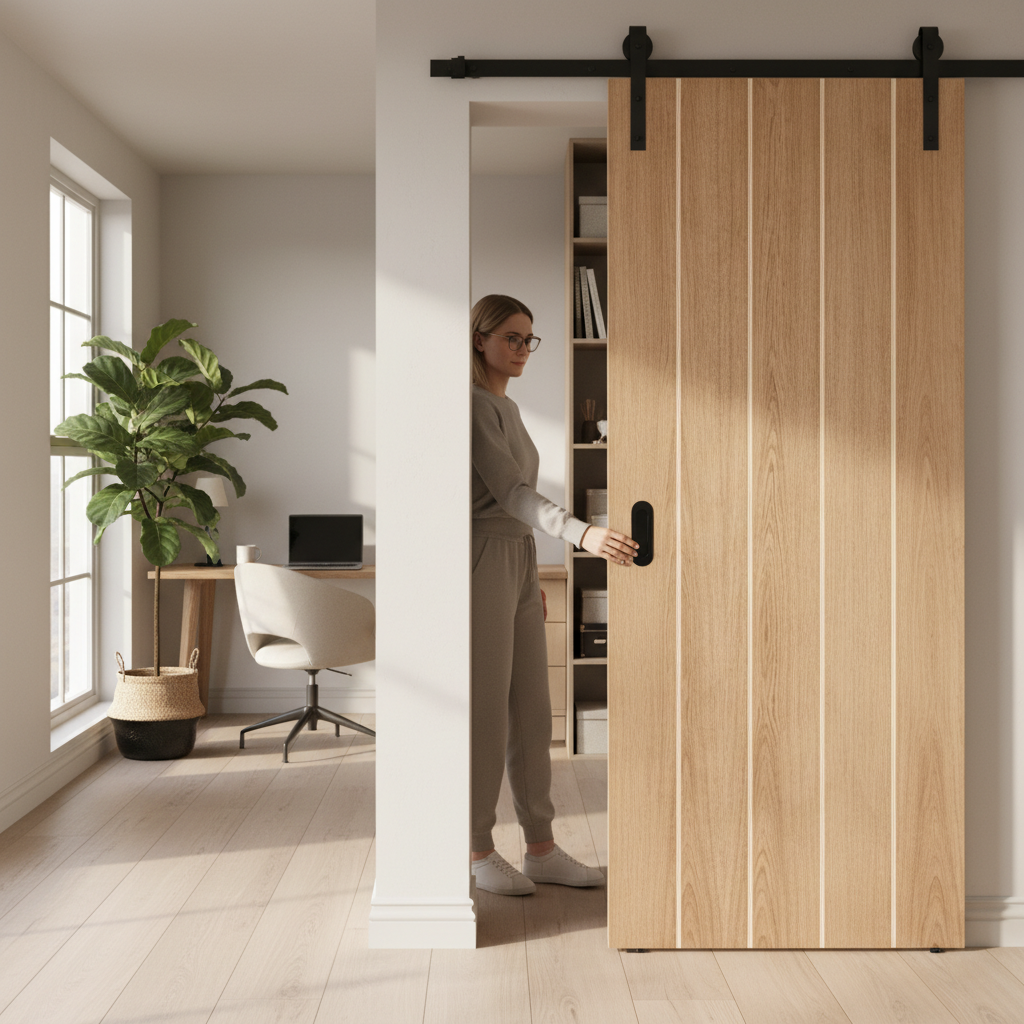 Premium Heavy Duty Face Mounted Sliding Door Set for Wooden Doors up to 100kg with Rustic Finish Options