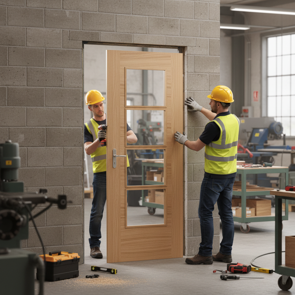 Premium Contemporary Oak 4 Light Glazed Fire Door with Engineered Construction and Clear Fire Rated Glass