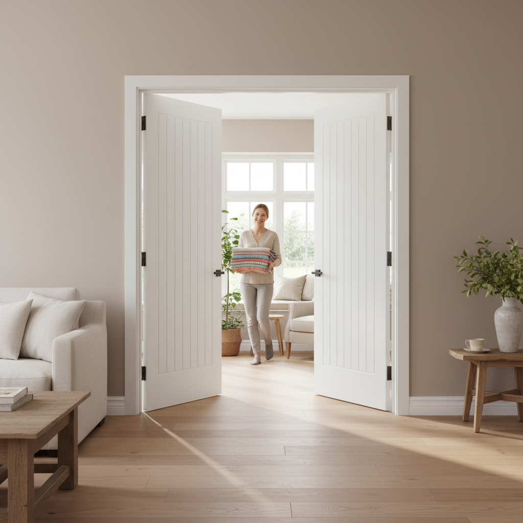 Premium Internal White Primed Cottage 1 Panel Pair Door Set with 35mm Thickness and Elegant Design for Timeless Interiors - Image 2