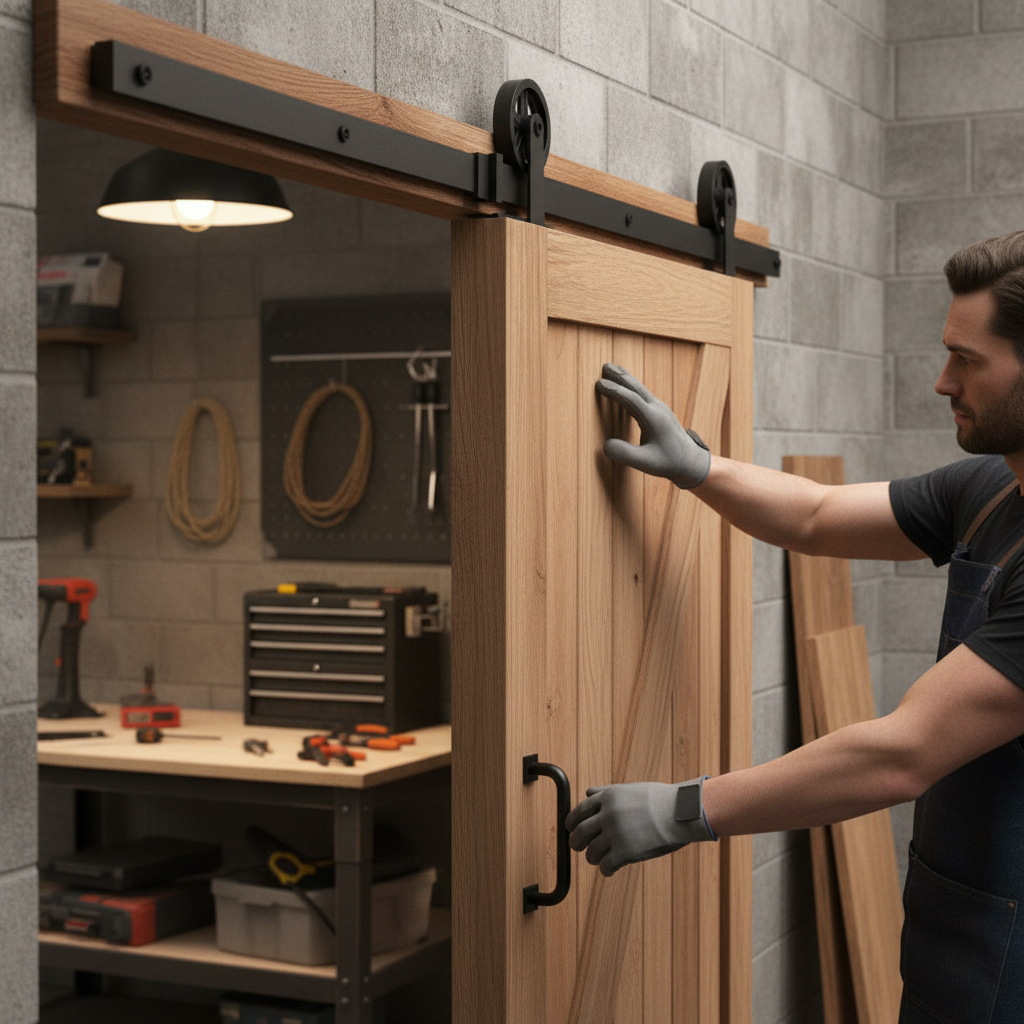 Premium Matt Black Sliding Barn Door Track Bracket Pair - Stylish and Durable for Contemporary Home Projects